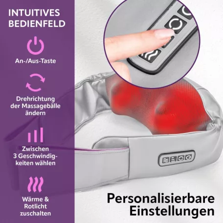 VITALmaxx 15377 Shiatsu Neck Massager, univerzális Shiatsu masszírozó, elektromos nyakmasszírozó infravörös fűtéssel 24W