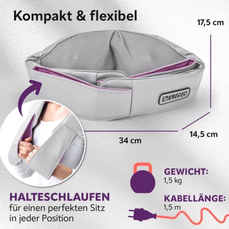 VITALmaxx 15377 Shiatsu Neck Massager, univerzális Shiatsu masszírozó, elektromos nyakmasszírozó infravörös fűtéssel 24W