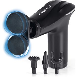   VITALmaxx 14542 Mini Massage Gun masszázspisztoly, akkus, vezeték nélküli masszírozó pisztoly 4-féle cserélhető fejjel, 6 fokozattal fekete színben