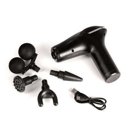 VITALmaxx 14542 DUO Mini Massage Gun masszázspisztoly, akkus, vezeték nélküli masszírozó pisztoly 4-féle cserélhető fejjel, 6 fokozattal fekete színben, 3200 impulzus / perc