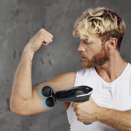 VITALmaxx 14542 DUO Mini Massage Gun masszázspisztoly, akkus, vezeték nélküli masszírozó pisztoly 4-féle cserélhető fejjel, 6 fokozattal fekete színben, 3200 impulzus / perc