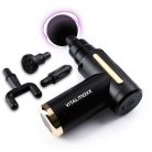 VITALmaxx 15359 GOLD Mini Massage Gun masszázspisztoly, akkus, vezeték nélküli masszírozó pisztoly 4-féle cserélhető fejjel, 6 fokozat, 1800-3200 impulzus, fekete-arany