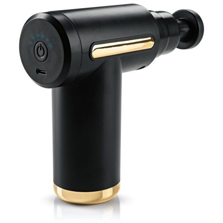 VITALmaxx 15359 GOLD Mini Massage Gun masszázspisztoly, akkus, vezeték nélküli masszírozó pisztoly 4-féle cserélhető fejjel, 6 fokozat, 1800-3200 impulzus, fekete-arany