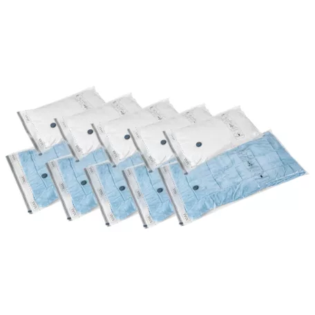 W5 Vacuum Storage Bag + Pumpa Set 10 darabos utazó készlet (4 db kicsi 60 x 40 cm | 4 db közepes 80 x 60 cm | 2 db nagy 100 x 80 cm) vákuumos tárolótasak készlet, tárolózsák, ruhazsák, mechanikus pumpával