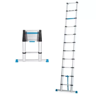   WorkZone 11 fokú teleszkópos, összecsukható alumínium létra, támasztólétra, 83 cm - 327 cm között állítható alulétra 150 kg teherbírással, 4 méteres munkamagassággal (842666)