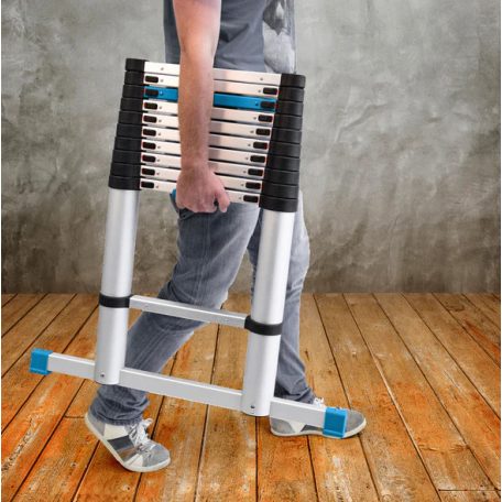 WorkZone 11 fokú teleszkópos, összecsukható alumínium létra, támasztólétra, 83 cm - 327 cm között állítható alulétra 150 kg teherbírással, 4 méteres munkamagassággal (842666)