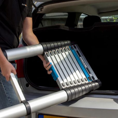 WorkZone 11 fokú teleszkópos, összecsukható alumínium létra, támasztólétra, 83 cm - 327 cm között állítható alulétra 150 kg teherbírással, 4 méteres munkamagassággal (842666)