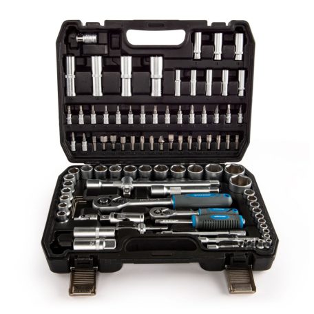 HIÁNYOS WorkZone / ParkSide Mixed Socket Set 93 részes 1/4" - 1/2" 4 - 32 mm CR-V dugókulcs és bit készlet, racsnis krovakészlet kofferben