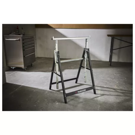 WorkZone / ParkSide 80 - 130 cm állítható magasságú fém bak, asztalosbak, ácsbak, vasbak, 648 mm alátámasztó bak 200 kg teherbírással