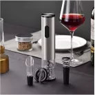 Ambiano W-021 inox  / antracit elektromos dugóhúzó / bornyító készlet, nemesacél palacknyitó fóliavágóval, kiöntővel és vákuumdugóval