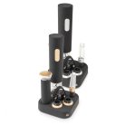 Ambiano W-024 SZETT fekete-ezüst / fekete-arany elektromos dugóhúzó / bornyító készlet fóliavágóval, kiöntővel, vákuumpumpával és 2 db vákuumdugóval, praktikus tároló állványon