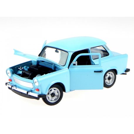 Welly 24037BL 1:24 15cm kétütemű Trabant 601 kék 2T Trabi fém modell autó nyitható motorháztetővel