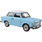 Welly 24037WBL 1:24 15cm kétütemű Trabant 601 kék 2T Trabi fém modell autó fehér tetővel, nyitható motorháztetővel