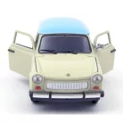 Welly NEX 24037S-W 1:24 15 cm kétütemű Trabant 601 kék tetős fehér (törtfehér, vajszínű, Papyrus, Papyrusweiß) 2T Trabi fém modell autó kék tetővel, nyitható motorháztetővel