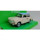 Welly NEX 24037S-W 1:24 15 cm kétütemű Trabant 601 kék tetős fehér (törtfehér, vajszínű, Papyrus, Papyrusweiß) 2T Trabi fém modell autó kék tetővel, nyitható motorháztetővel
