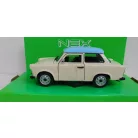 Welly NEX 24037S-W 1:24 15 cm kétütemű Trabant 601 kék tetős fehér (törtfehér, vajszínű, Papyrus, Papyrusweiß) 2T Trabi fém modell autó kék tetővel, nyitható motorháztetővel