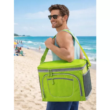 WestSide Kühltasche 25 literes 42 x 18 x 33 cm 300D polyester, vállra akasztható, összecsukható textil hűtőtáska strandoláshoz, kempingzéshez, kiránduláshoz kék / zöld