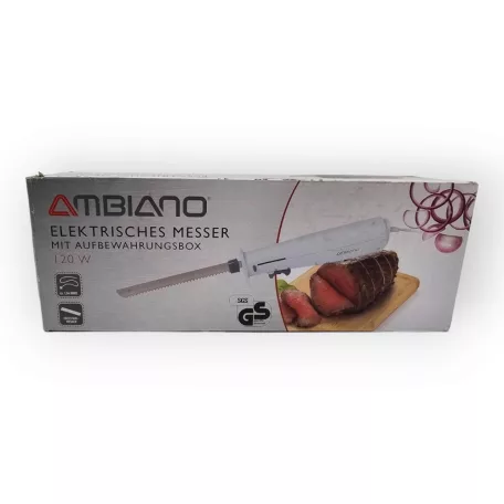Ambiano 120W 18 cm elektromos kés, szeletelő kés tartozék villával, praktikus tároló dobozban (XJ-15411G)