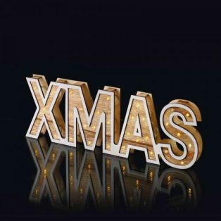   Decorative Lightning 38 cm natúr fa elemes, világító LED-es XMAS felirat, karácsonyi dekoráció 25 db melegfehér LED-el