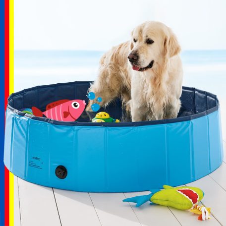 Zoofari Dog Pool 120 x 30 cm összecsukható, hordozható merevfalú (nem felfújható) XL kutyamedence, kerti medence, fürdőmedence kutyáknak