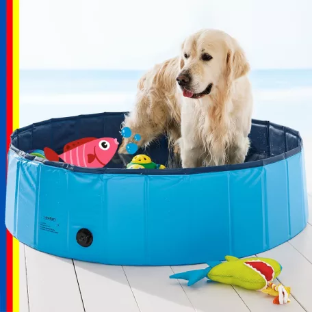 Zoofari / Piscine Dog Pool 120 x 30 cm összecsukható, hordozható merevfalú (nem felfújható) XL kutyamedence, kerti medence, fürdőmedence kutyáknak