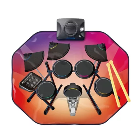 Zippy Mat elektronikus dobszőnyeg, elemes összehajtható játék dob készlet, zenélő szőnyeg, 2 ütővel, hangszóróval (Drum Kit Playmat)
