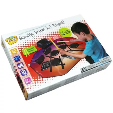 Zippy Mat elektronikus dobszőnyeg, elemes összehajtható játék dob készlet, zenélő szőnyeg, 2 ütővel, hangszóróval (Drum Kit Playmat)