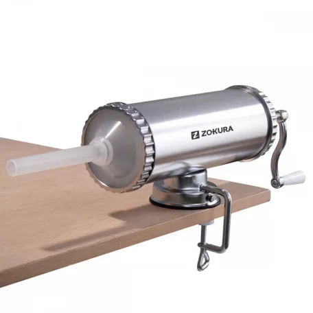 Zokura Z1006 alumínium 2.5 kg fekvő kolbásztöltő, rozsdamentes mechanikus hurkatöltő, 15 / 19 / 22 mm töltőcsővel