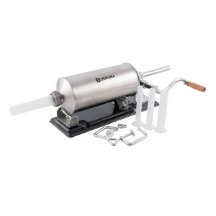  Zokura Z1007 prémium rozsdamentes acél 4 kg fekvő inox nemesacél kolbásztöltő mechanikus hurkatöltő, 16 / 20 / 25 / 28 mm töltőcsővel