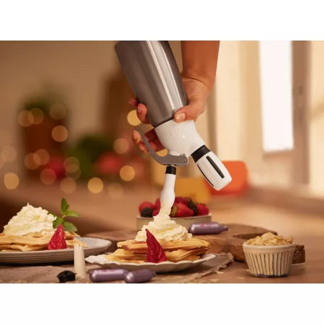 iSi Dessert Whip Mini 250 ml nemesacél habszifon, 0.25L tejszínhab szifon 1 db patronnal, tisztító készlettel