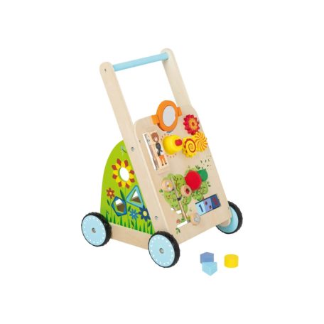 lupilu Fa járássegítő babafoglalkoztatóval - tanító oktató játék, tolikocsi fogaskerekekkel, forgatható formákkal, állat motívumokkal, tükörrel, labirintussal, dudával