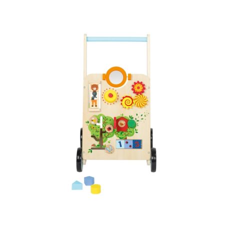 lupilu Fa járássegítő babafoglalkoztatóval - tanító oktató játék, tolikocsi fogaskerekekkel, forgatható formákkal, állat motívumokkal, tükörrel, labirintussal, dudával