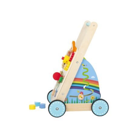 lupilu Fa járássegítő babafoglalkoztatóval - tanító oktató játék, tolikocsi fogaskerekekkel, forgatható formákkal, állat motívumokkal, tükörrel, labirintussal, dudával