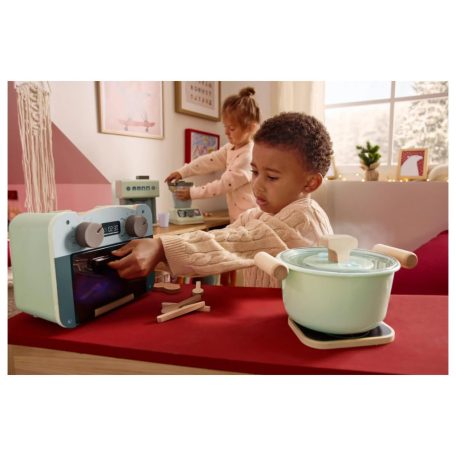 lupilu / PlayTive Premium Oven elektromos sütő (elemes, bekapcsolható) játék fa minisütő fény és hang funkcióval, színváltó élelmiszerekkel