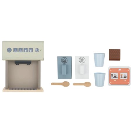 lupilu / PlayTive Premium Coffee Maker elektromos (elemes, bekapcsolható) játék fa kávéfőző fény, hang és gőz funkcióval, csészékkel, kanalakkal, érintőgombokkal