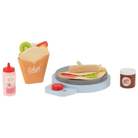 lupilu / PlayTive Toy Crepe Maker, 13 részes játék fa elektromos lapacsintasütő készlet gyerekeknek sziruppal, nugátkrémmel, 2 filc palacsintával, gyümölcsökkel, tasakkal és simítóval