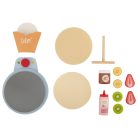 lupilu / PlayTive Toy Crepe Maker, 13 részes játék fa elektromos lapacsintasütő készlet gyerekeknek sziruppal, nugátkrémmel, 2 filc palacsintával, gyümölcsökkel, tasakkal és simítóval
