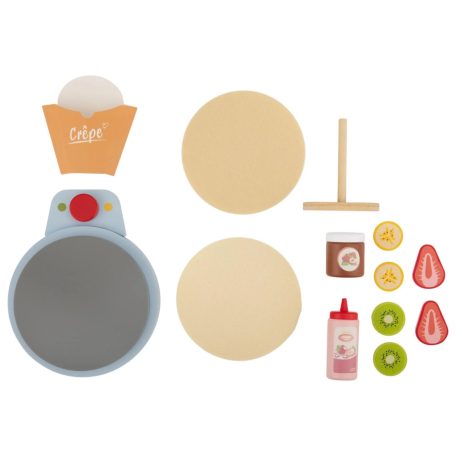 lupilu / PlayTive Toy Crepe Maker, 13 részes játék fa elektromos lapacsintasütő készlet gyerekeknek sziruppal, nugátkrémmel, 2 filc palacsintával, gyümölcsökkel, tasakkal és simítóval