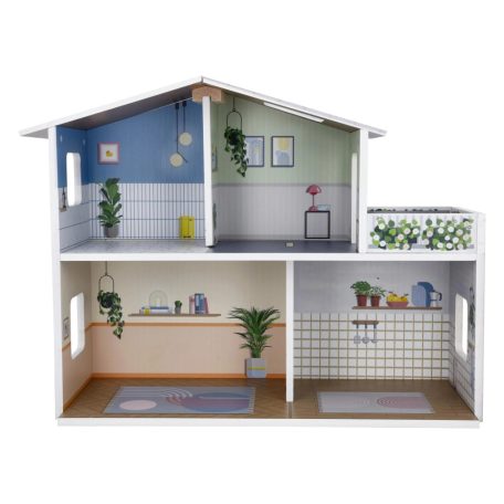 lupilu / PlayTive Mini fa babaház, 53 x 40 x 20 cm kétszintes, modern babaház fából, 26 db kiegészítővel és 1 db babával