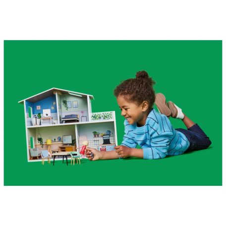 lupilu / PlayTive Mini fa babaház, 53 x 40 x 20 cm kétszintes, modern babaház fából, 26 db kiegészítővel és 1 db babával