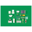 lupilu / PlayTive Mini fa babaház, 53 x 40 x 20 cm kétszintes, modern babaház fából, 26 db kiegészítővel és 1 db babával