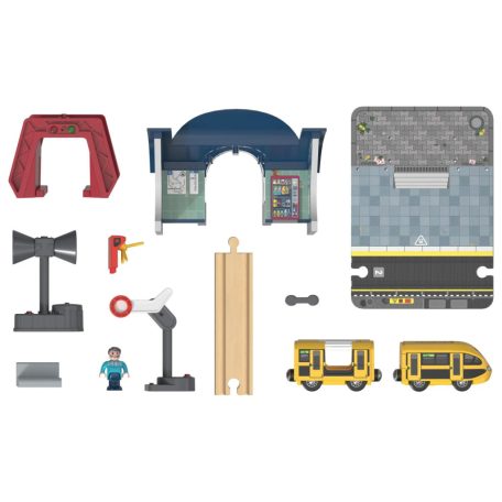 lupilu / PlayTive 10 részes interaktív vasútállomás, Banhof Set, új gernerációs kiegészítő fa vonat szettekhez, színes LED vezérlés és hangrőgzítő funkciós hangszóróval