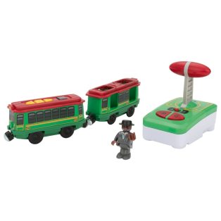   lupilu / PlayTive Green Tram távirányítós villamos, RC vonat személyszállító kocsikkal, fa vonat szettekhez (zöld)