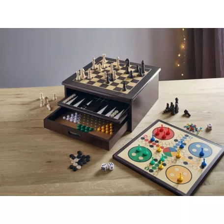 lupilu / PlayTive 10 az 1-ben klasszikus fa játék készlet, táblajáték gyűjtemény (Sakk, Triktrak , Dáma, Mancala, Tic-Tac-Toe, Csillaghalma, Kígyók és létrák, Ludó / Pachisi, Pasziánsz, Kockaroham)