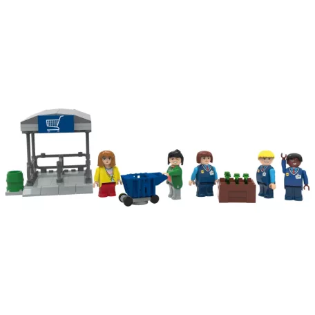 lupilu / PlayTive Clippys LIDL Store - LIDL áruház 929 részes építőkocka készlet 5 figurával, pénztárral, pékséggel, személyzeti helyiséggel és áruátvételi ponttal