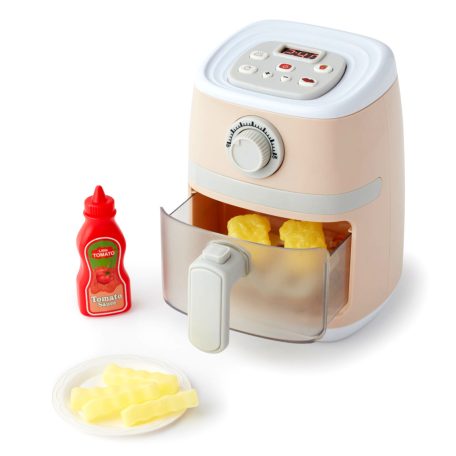 Play Home Premium Air Fryer, 23 x 20 x 18 cm elemes, bekapcsolható játék légkeveréses sütő,  Airfryer LED kijelzővel, fény és hang funkcióval, színváltó játék élelmiszerekkel