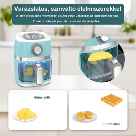 Play Home Premium Air Fryer, 23 x 20 x 18 cm elemes, bekapcsolható játék légkeveréses sütő,  Airfryer LED kijelzővel, fény és hang funkcióval, színváltó játék élelmiszerekkel